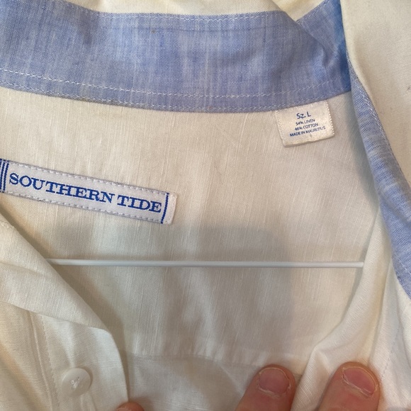 Large Southern Tide white linen dress shirt - Picture 2 of 4